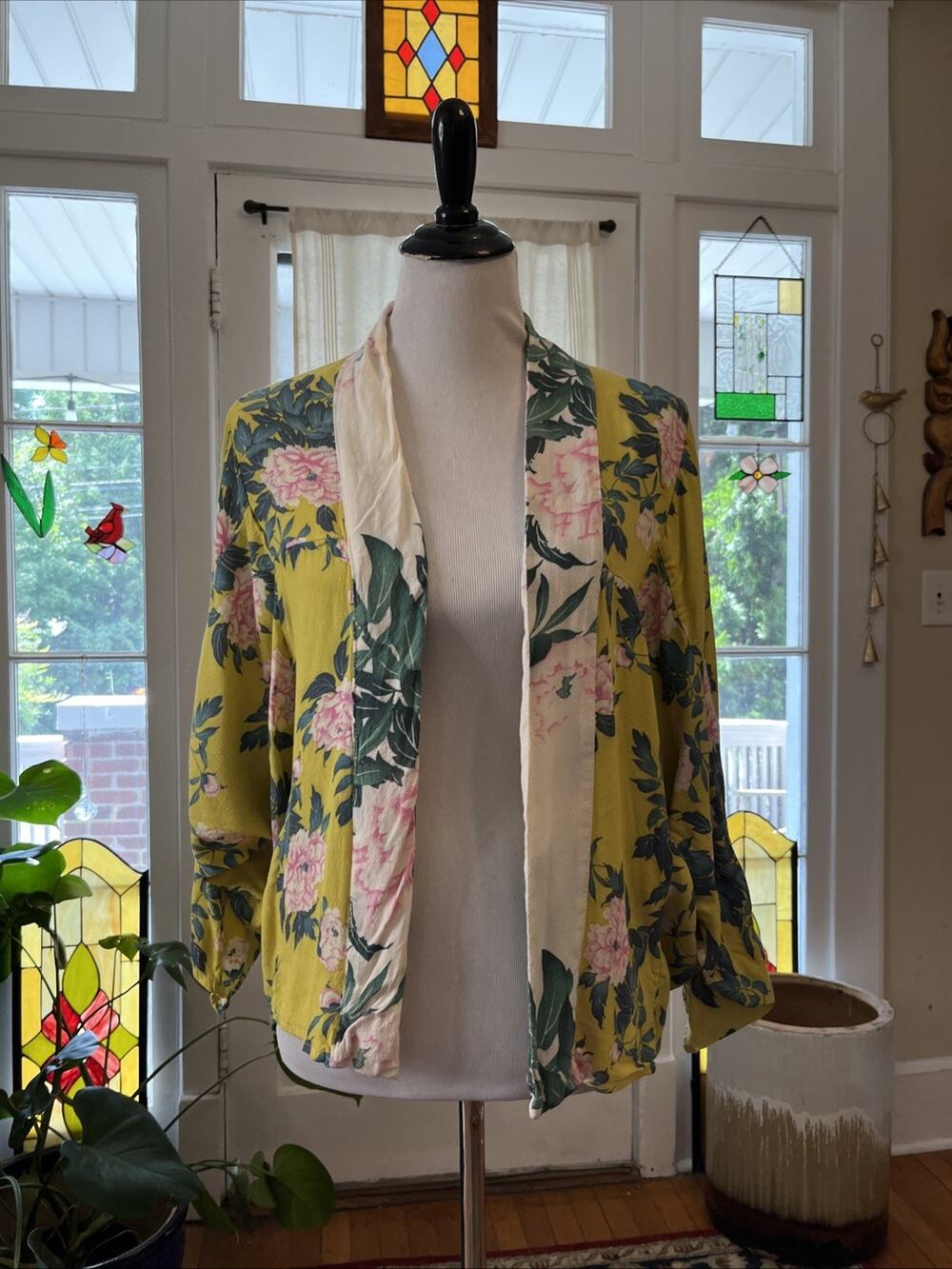 ANTHROPOLOGIE Kimono Light Cardigan Mixed Floral Open Front One Size OS Boho